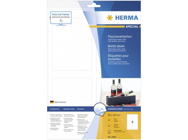 HERMA Special - Høyblank - selv-adhesiv - hvit - 90 x 120 mm 40 etikett(er) (10 ark x 4) flaskeetiketter