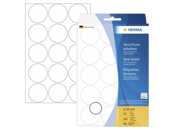 HERMA 2277, Läpinäkyvä, Ympyrä, 16 arkkia, 16 mm, 16 mm, 1,6 cm