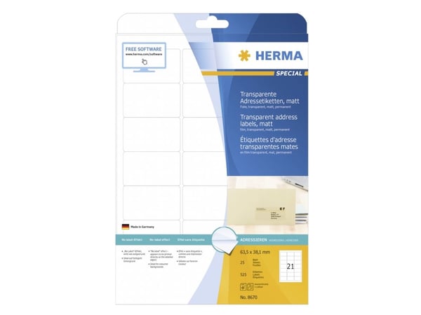 HERMA Special - Matt - selv-adhesiv - gjennomsiktig - 63.5 x 38.1 mm 525 etikett(er) (25 ark x 21) adresselapper
