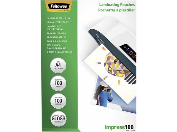 Fellowes Laminating Pouches - 100 mikroner - 100-pack - 216 x 303 mm lamineringspunger