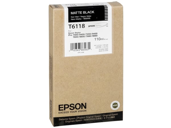Epson Yksittäispakkaus, mattamusta T611800, Mattamusta, Väriainepohjainen muste, 110 ml, 1 kpl
