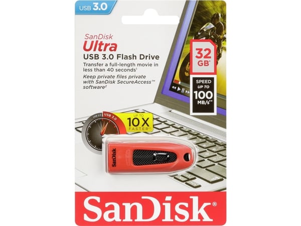 SanDisk Ultra - USB flash-enhet - 32 GB - USB 3.0 - röd