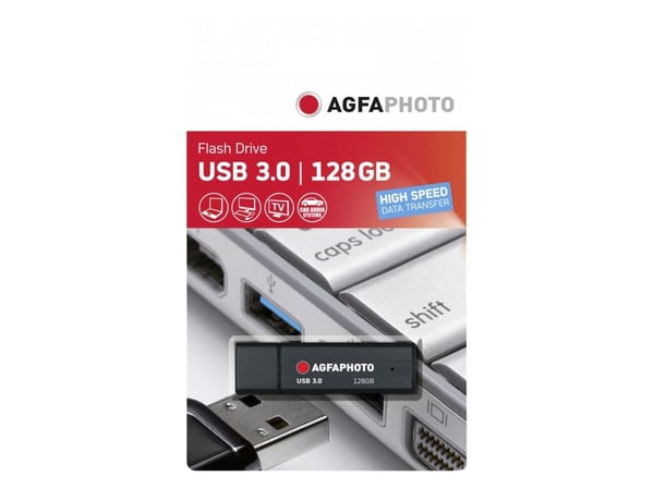 AgfaPhoto 10572, 128 GB, USB A-tyyppi, 3.0, Suojus, Musta