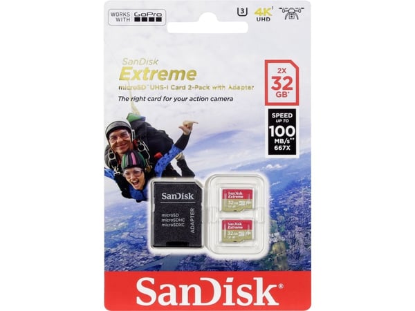 SanDisk Extreme - Flashminnekort (microSDHC til SD-adapter inkludert) - 32 GB - A1 / Video Class V30 / UHS-I U3 - microSDHC UHS-I