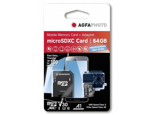 AgfaPhoto 10616, 64 GB, MicroSDHC, Klasse 10, UHS-I, 100 MB/s, 70 MB/s
