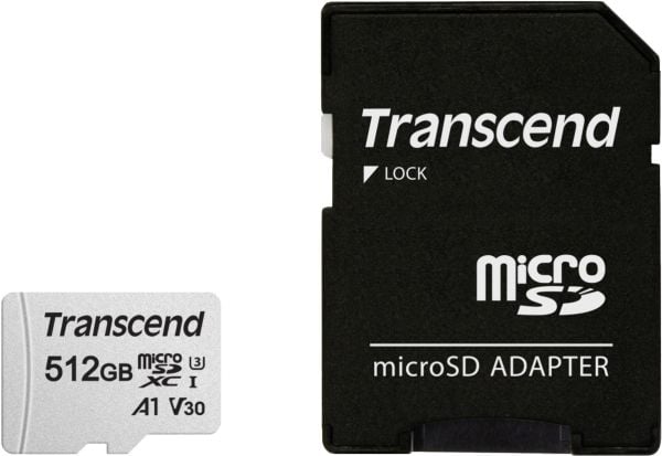 Transcend 300S - Flashminnekort (adapter inkludert) - 512 GB - A1 / Video Class V30 / UHS-I U3 / Class10 - microSDXC