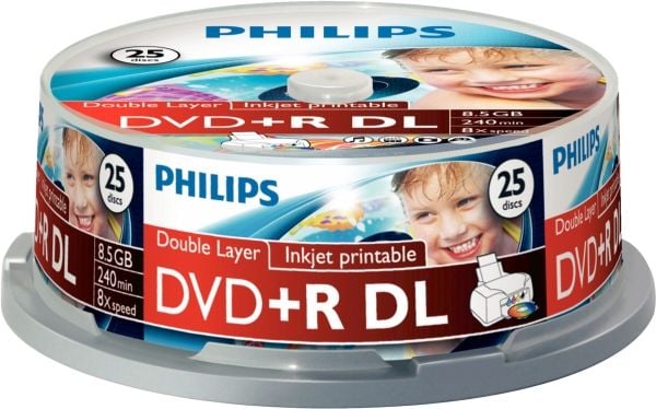 Philips DR8I8B25F - 25 x DVD+R DL - 8.5 GB (240 min) 8x - yta utskrivbar med bläckstråleskrivare - spindel