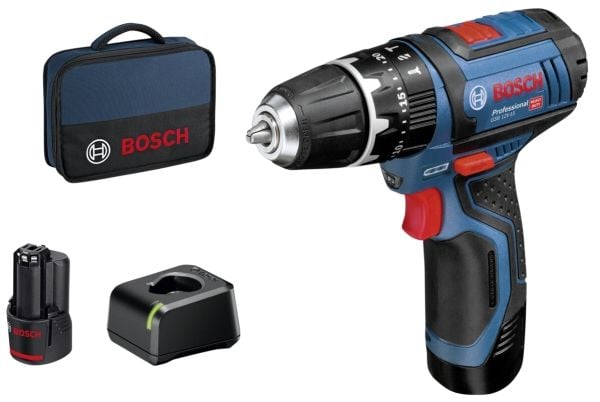 Bosch GSB 12V-15 Professional - Hammerbor/driver - trådløs - 2 hastigheter - nøkkelfri borhylse 10 mm - 30 N·m - 2 batterier - 12 V