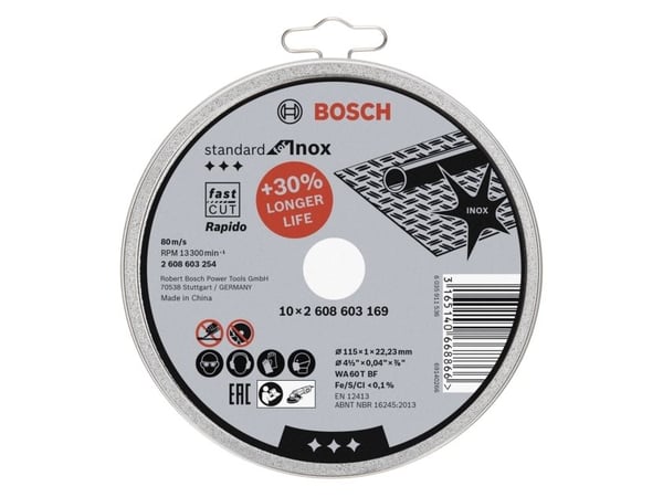 Bosch Standard for INOX Rapido - Skjæreplate - for inox steel - 10 deler - 115 mm