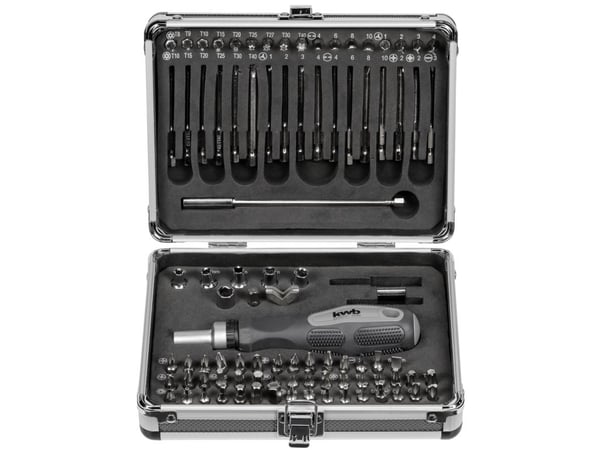 kwb 106800, 63 stykker, Philips, Pozidriv, Spor/slot, Torq-Set, Torx, Tri-Wing, 2, 4, 6.5 mm, 25 mm, 25,4 / 4 mm (1 / 4"), Sekskantet