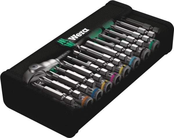 Wera 8100 SA 6, Pipenøkkelsett, Svart, Kromfarget, Grønn, CE, Skrallehåndtak, 1 stykker, 1/4"