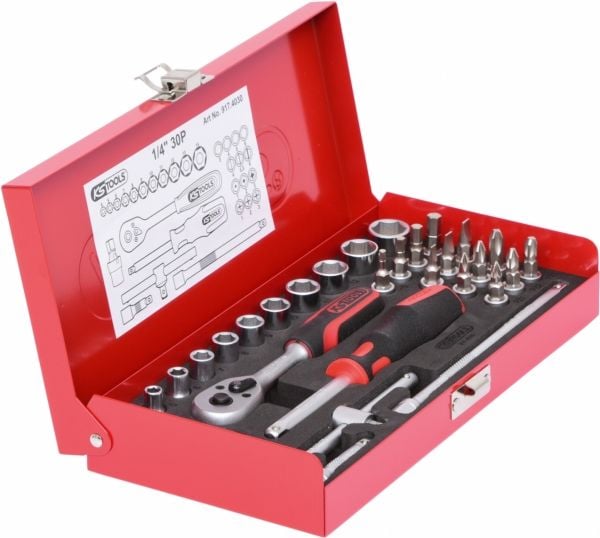 KS Tools 917.4030, Støpselsett, 1/4", 30 hoder, Kromvanadiumstål, 1,2 kg