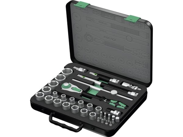 Wera 05003645001, Pipenøkkelsett, 37 stykker, Svart, Grønn, CE, Skrallehåndtak