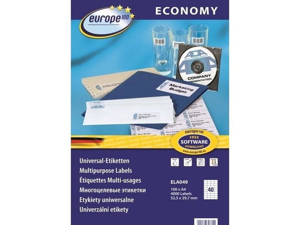 Avery ELA049, Hvit, Selvklebende skriveretikett, A4, Papir, Laser/Blekkskriver, Permanent