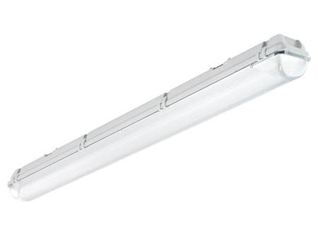 Alhama LED armatur 1200mm 24W 2300lm 4000K, Polykarbonat bund/afskærmning, Plast klips. Uden intern gennemfortrådning.