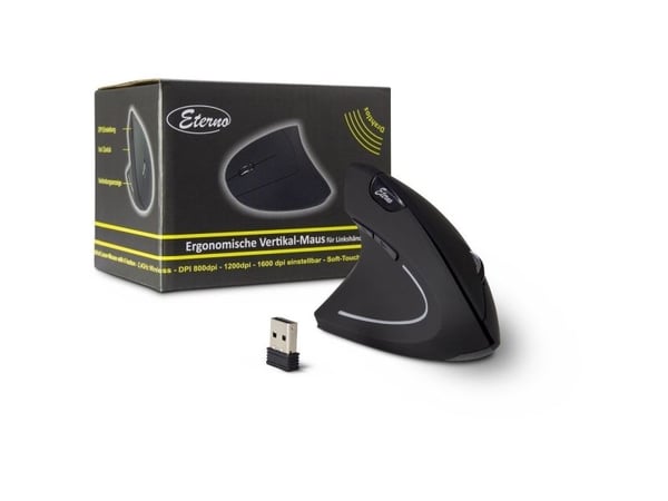 Eterno KM-206L - Vertikal mus - ergonomisk - venstrehendt - 6 knapper - trådløs - 2.4 GHz - USB trådløs mottaker