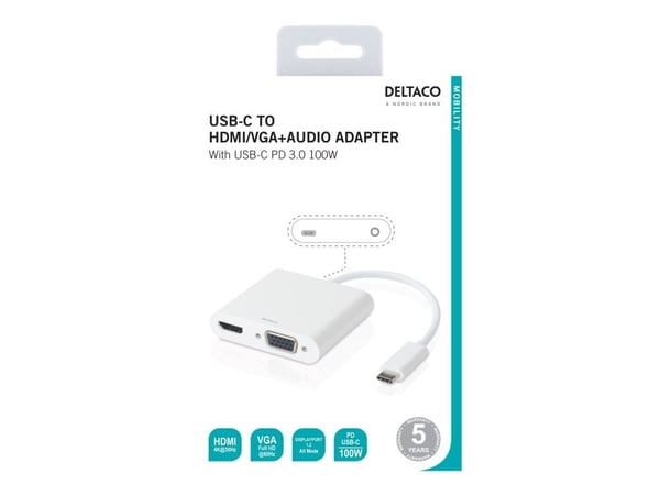 DELTACO USBC-HDMI16 - Dokkingstasjon - USB-C - VGA, HDMI