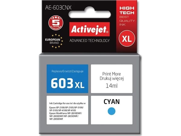 Activejet AE-603CNX muste (erstatning Epson 603XL T03A24; Supreme; 14 ml; blå)