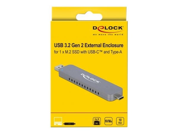Delock - Lagringspakke - M.2 - M.2 NVMe-kort - USB-C, USB 3.2 (Gen 2) - sølv