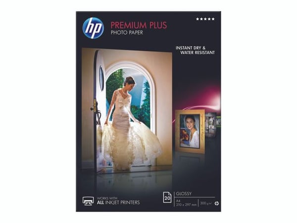 HP Premium Plus Photo Paper - Blank - A4 (210 x 297 mm) - 300 g/m² - 20 ark fotopapir - for Officejet 52XX, 6000, 6000 E609, 68XX, 7000 E809, 80XX;...