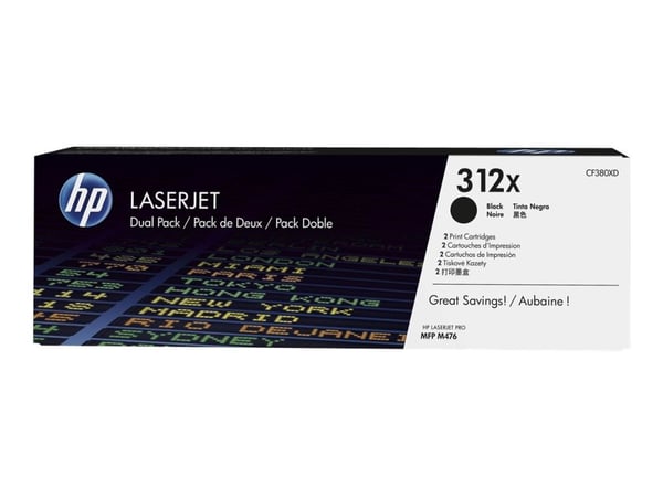 HP 312X, alkuperäinen riittoisa musta LaserJet-värikasetti, kaksoispakkaus, 8800 sivua, Musta, 2 kpl