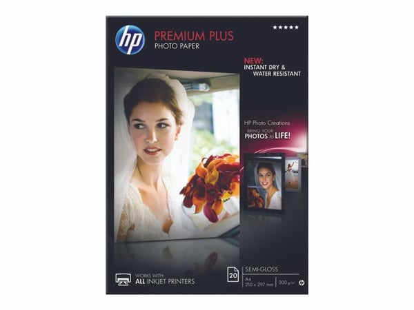HP Premium Plus Photo Paper - Halvblank - A4 (210 x 297 mm) - 300 g/m² - 20 ark fotopapir - for Officejet 52XX, 6000, 6000 E609, 68XX, 7000 E809, 8...