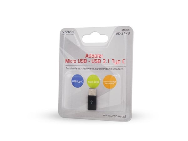 SAVIO AK-31/B - USB-adapter - USB-C (hane) till mikro-USB typ B (hona) - svart