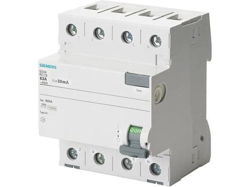 Jordfelsbrytare 4P 25A 0.03A AC typ pol N vänster 30mA 400V SENTRON 5SV4342-0KL