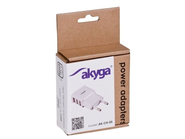 Akyga AK-CH-05 - Strømadapter - 15 watt - 3.1 A - 3 utgangskontakter (USB) - hvit