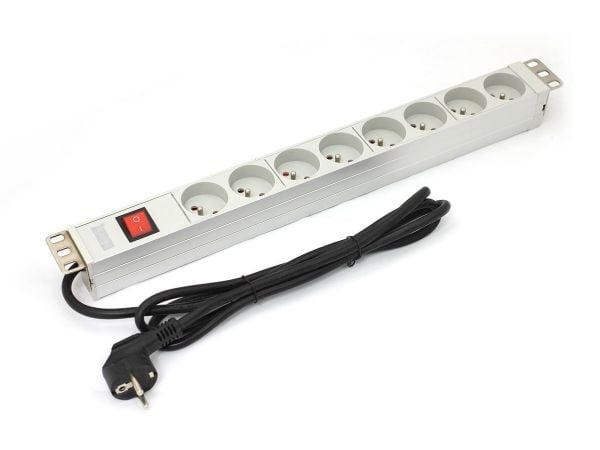 DIGITUS Professional A-19-STRIP-2-IMP - Strømfordelerenhet (kan monteres i rack) - AC 250 V - inngang: strøm - utgangskontakter: 8 - 1U - 19"