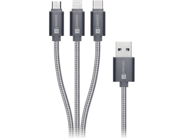 Connect IT CI-1229, 1,2 m, USB A, USB C/Micro-USB B/Lightning, USB 3.2 Gen 1 (3.1 Gen 1), Sølv