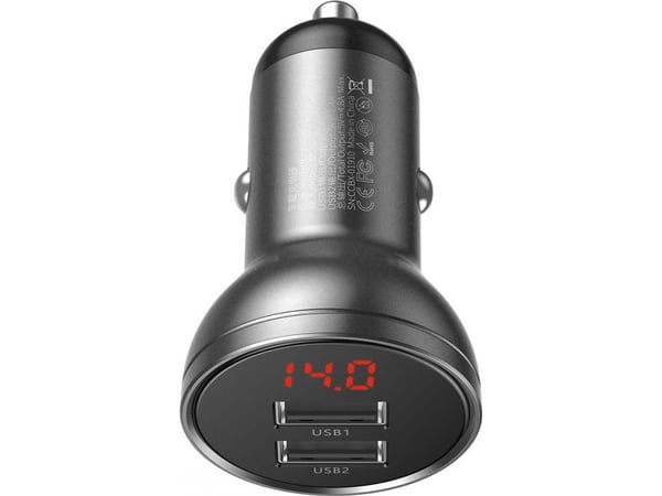 Baseus VCBXA - Bilstrømadapter - 24 watt - 4.8 A - 2 utgangskontakter (USB) - sølv, grå