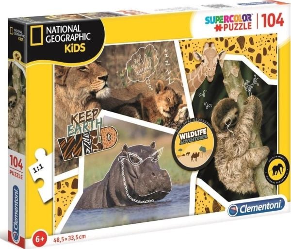 Clementoni SuperColor National Geographic Kids - Adventure wildlife - puslespill - 104 deler