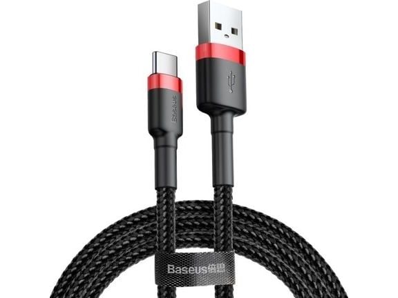 Baseus Cafule USB-kabel hållbar nylonkabel USB/USB-C-kabel QC3.0 2A 3M svart-röd kabel (CATKLF-U91) universal