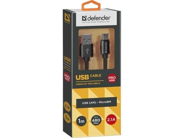 USB-kabel Defender USB-A til microUSB 1 m svart (87802) USB-kabel Defender USB-A til microUSB 1 m svart (87802)