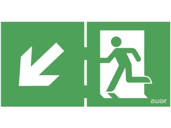 Piktogrammi 125x250 PS22 pyörivä nuoli mies ovessa logo awex (ISO7010)
