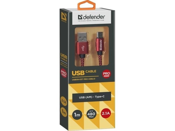 USB Defender USB-A - USB-C kaapeli 1 m punainen (87813)