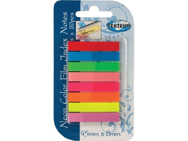 Indexflikar/etiketter 45x8 mm neon 8 färger, 20 kort per färg