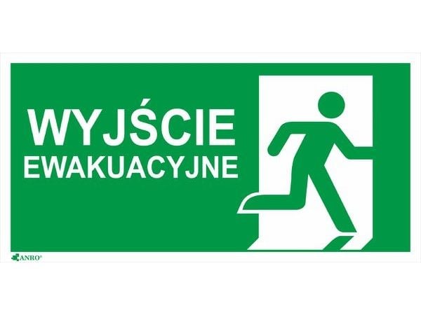 Itseliimautuva varoitusmerkki /Evacuation exit -merkki + E002-merkki, 150x300mm, FS/ IE/002/5/A/FS/WYJŚ