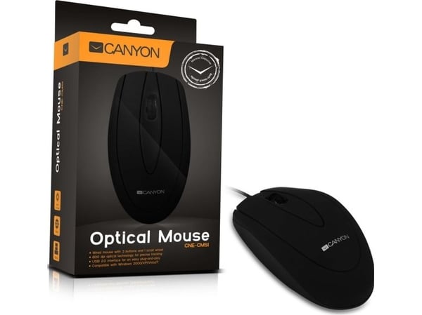 Canyon CNE-CMS1 - Mus - optisk - 3 knapper - kablet - USB - svart