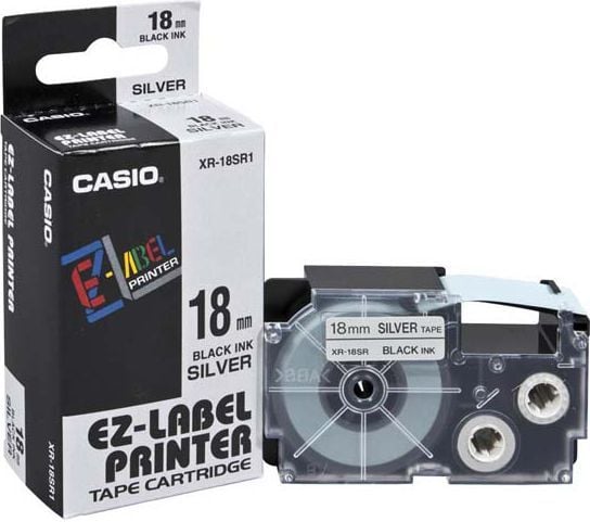 Casio XR-18SR1, Svart på sølv, Sort, 1,8 cm, 8 m, Boks