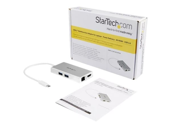 StarTech.com USB-C Multiport Adapter, USB-C Travel Docking Station with 4K HDMI, 60W Power Delivery Pass-Through, GbE, 2pt USB-A 3.0 Hub, Portable ...