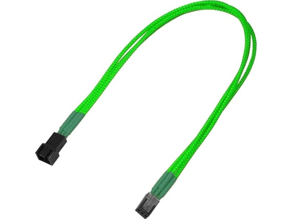 Nanoxia - Forlengelseskabel for viftestrømforsyning - 3 pin internstr (hunn) til 3 pin internstr (hann) - 30 cm - neongrønt