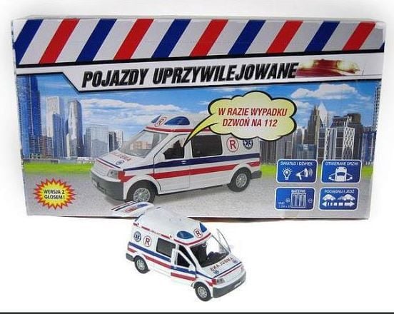 Hipo ambulansebiler med blålys 14 cm - HKG075