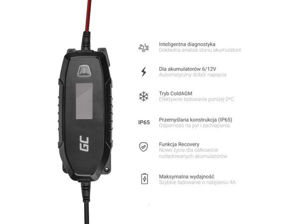 Green Cell Charger for accumulators 6V 12V 4A with diagnostics function, 6/12 V, Tyyppi C (Europistoke), 0,048 kW, 4 A, 220-240 V, 50 Hz