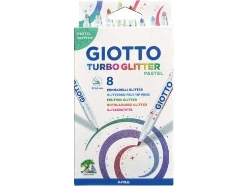 Giotto Glimmer Tusser (Turbo Glitter) med 8 stk. Pastellfarger - vannbasert blekk