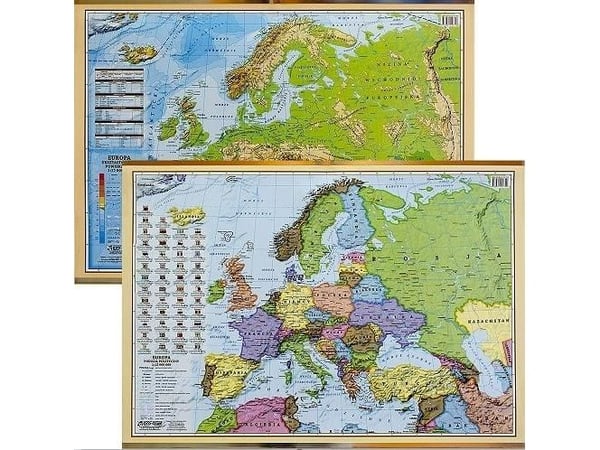 EkoGraf skrivebordsunderlag - kart over fysisk Europa