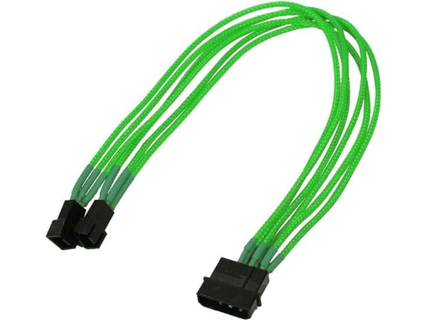 Nanoxia - Viftestrømadapter - 3 pin internstr (hann) til 4-pins intern strømforsyning (bare vifte) (hann) - 30 cm - neongrønt