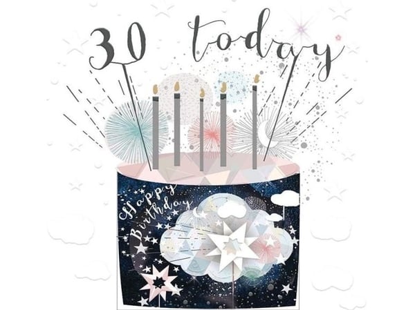 Lite firkantet kort med konvolutt Bursdag 30 lys