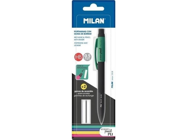Milan mekanisk blyant PL1 HB 0,5 mm + 2 viskelær MILAN